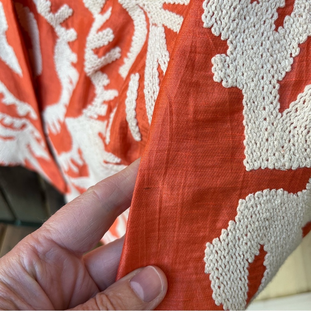 Per Se Linen Silk Embroidery Large Snap Jacket In Orange & Cream Sz 10 - Picture 16 of 16